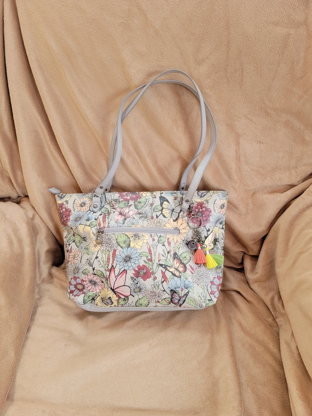 Sakroots Pastel Floral & Butterfly Tote with Tassel Charm - Picture 3 of 6